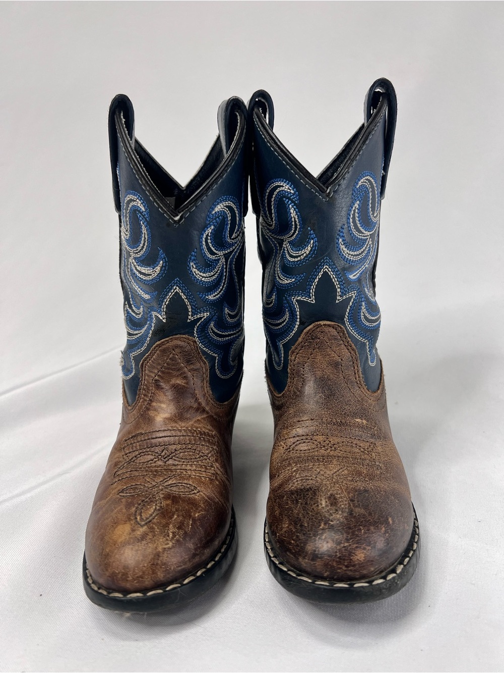 Cody James Toddler Boy Size 10 Genuine Leather Brown Blue Cowboy Boots - Picture 2 of 7